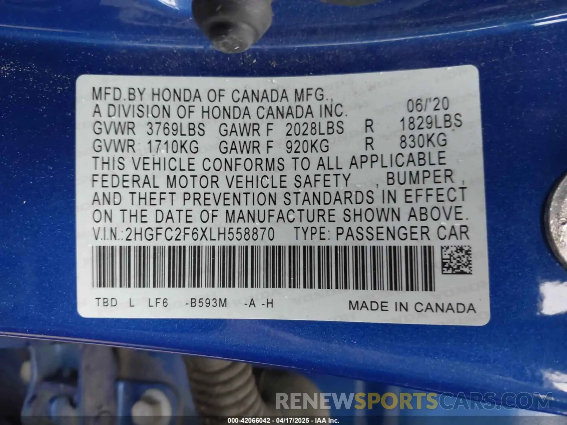 9 Photograph of a damaged car 2HGFC2F6XLH558870 HONDA CIVIC 2020