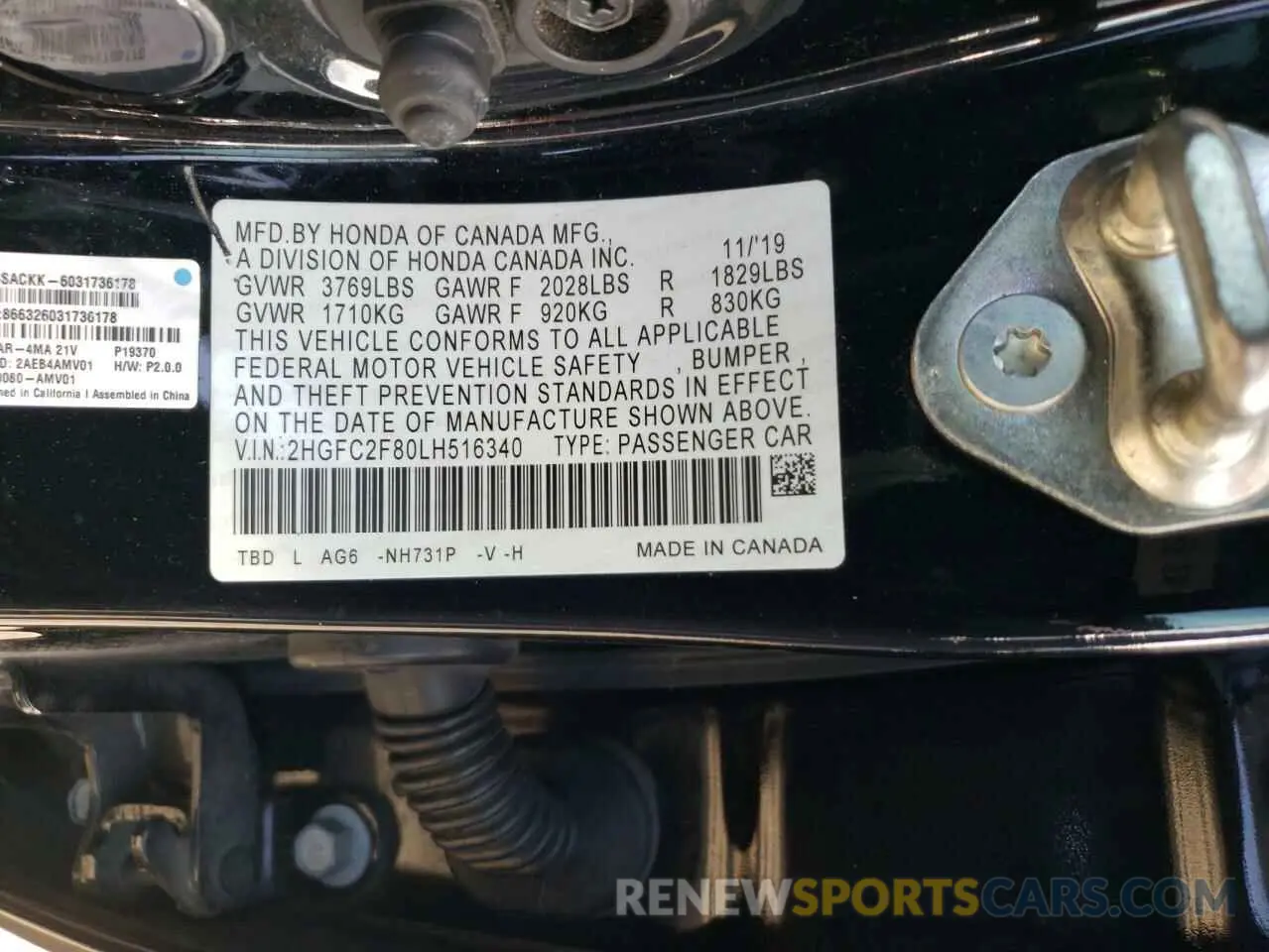 12 Фотография поврежденного автомобиля 2HGFC2F80LH516340 HONDA CIVIC 2020