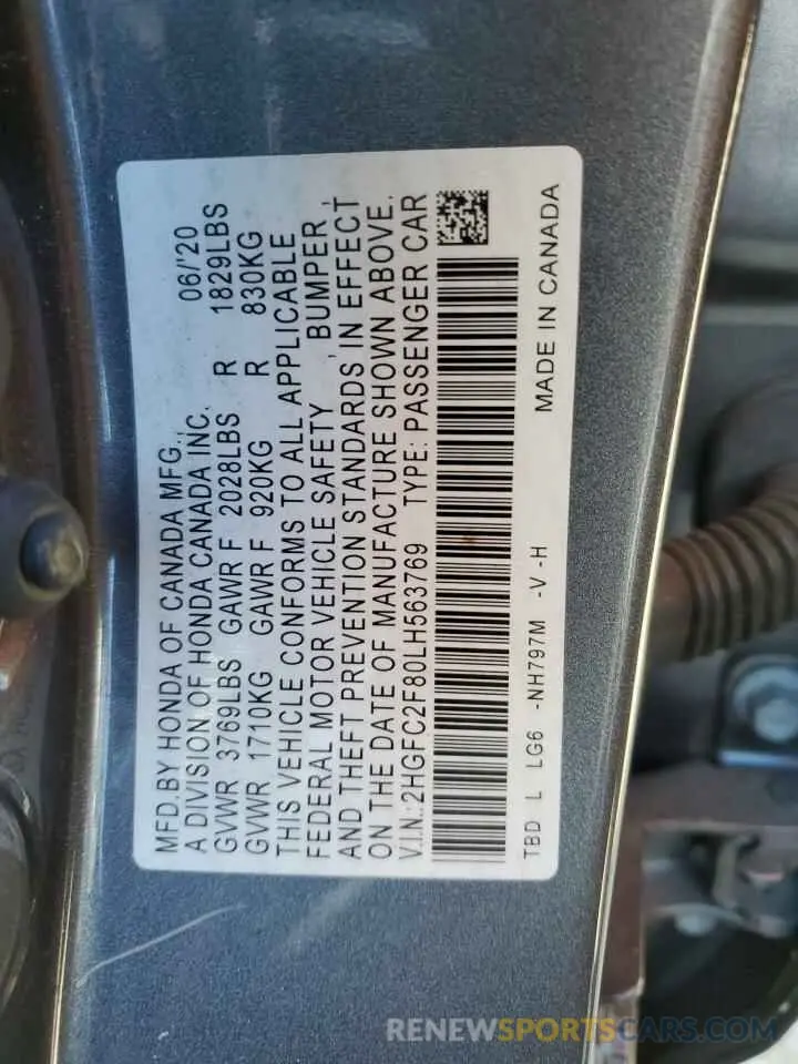 12 Фотография поврежденного автомобиля 2HGFC2F80LH563769 HONDA CIVIC 2020