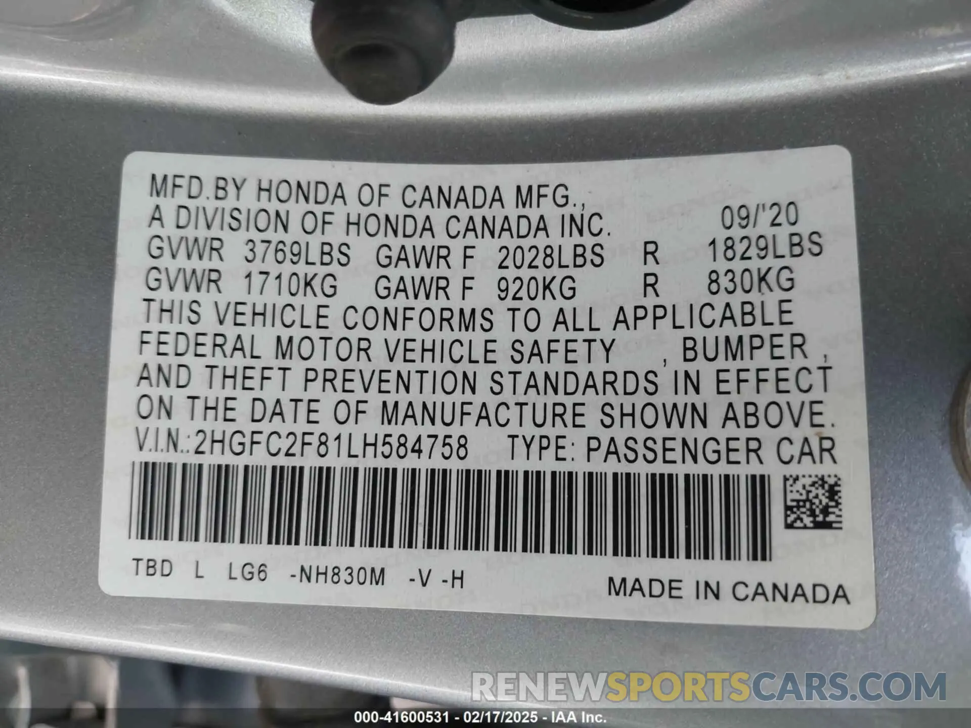 9 Photograph of a damaged car 2HGFC2F81LH584758 HONDA CIVIC 2020