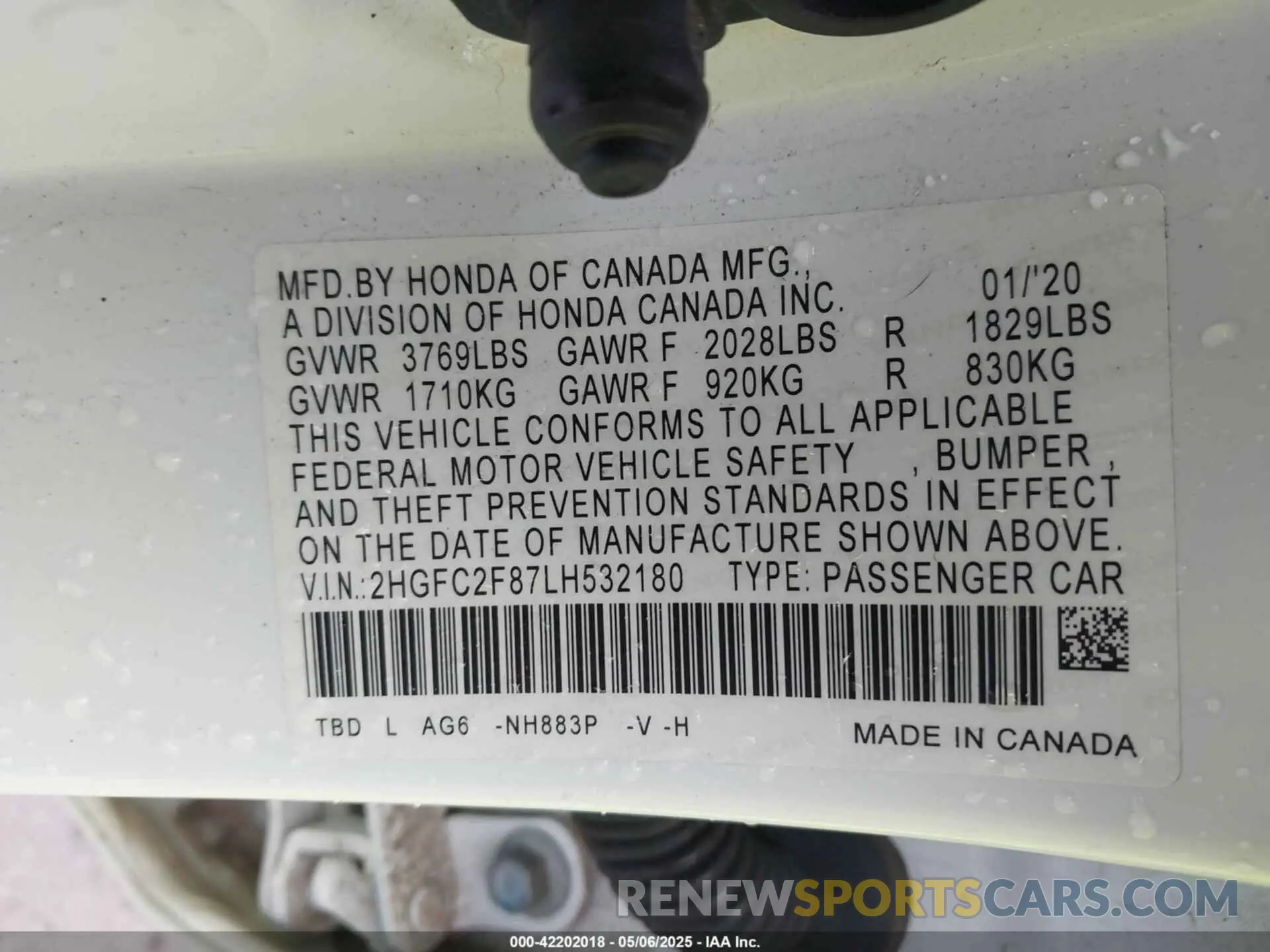 9 Photograph of a damaged car 2HGFC2F87LH532180 HONDA CIVIC 2020