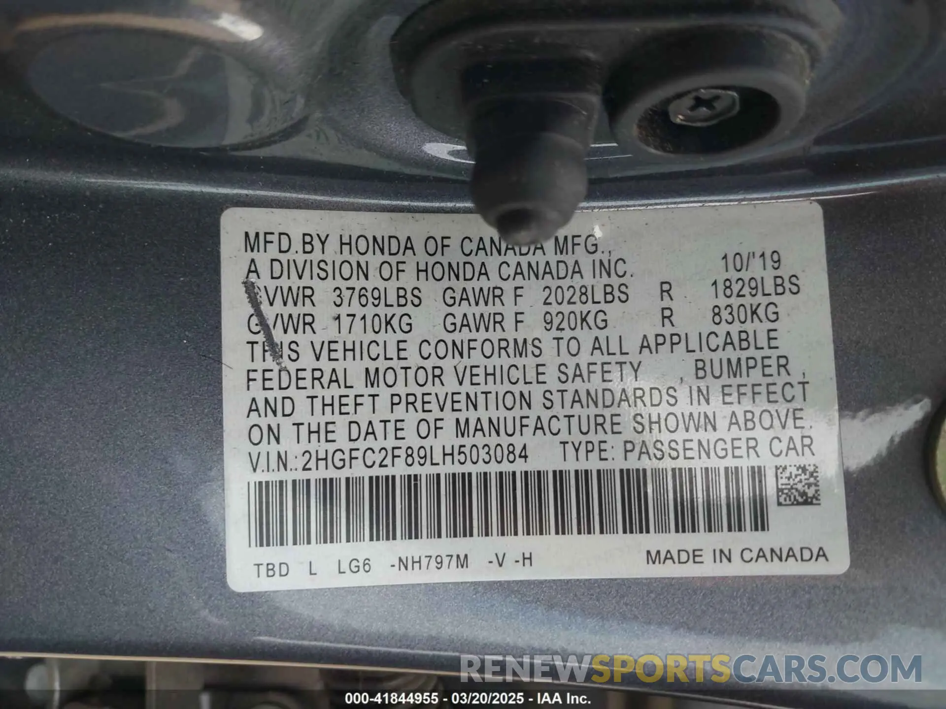 9 Photograph of a damaged car 2HGFC2F89LH503084 HONDA CIVIC 2020