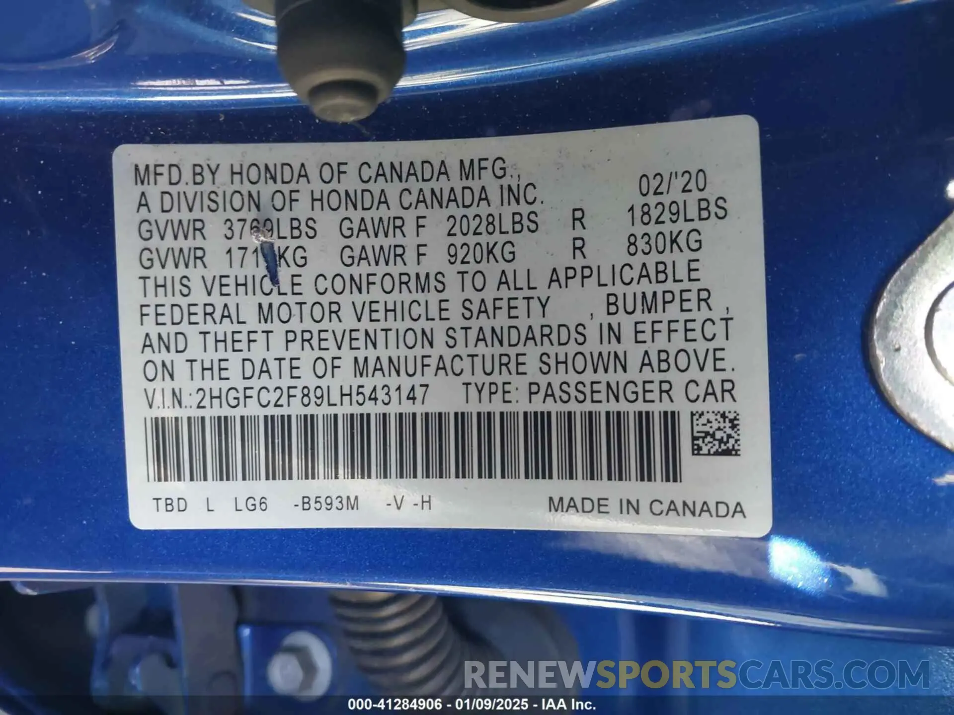 9 Photograph of a damaged car 2HGFC2F89LH543147 HONDA CIVIC 2020