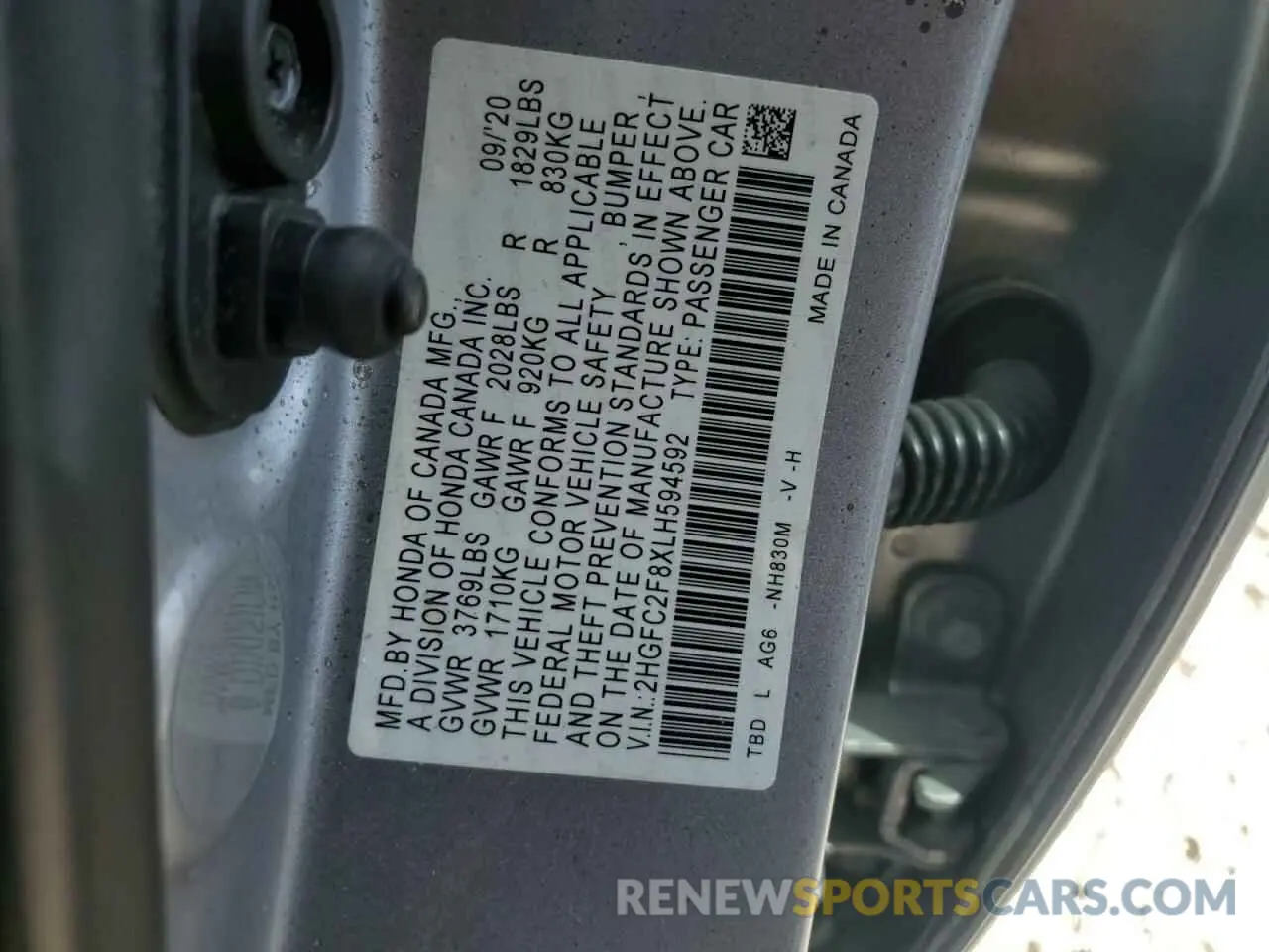 12 Фотография поврежденного автомобиля 2HGFC2F8XLH594592 HONDA CIVIC 2020