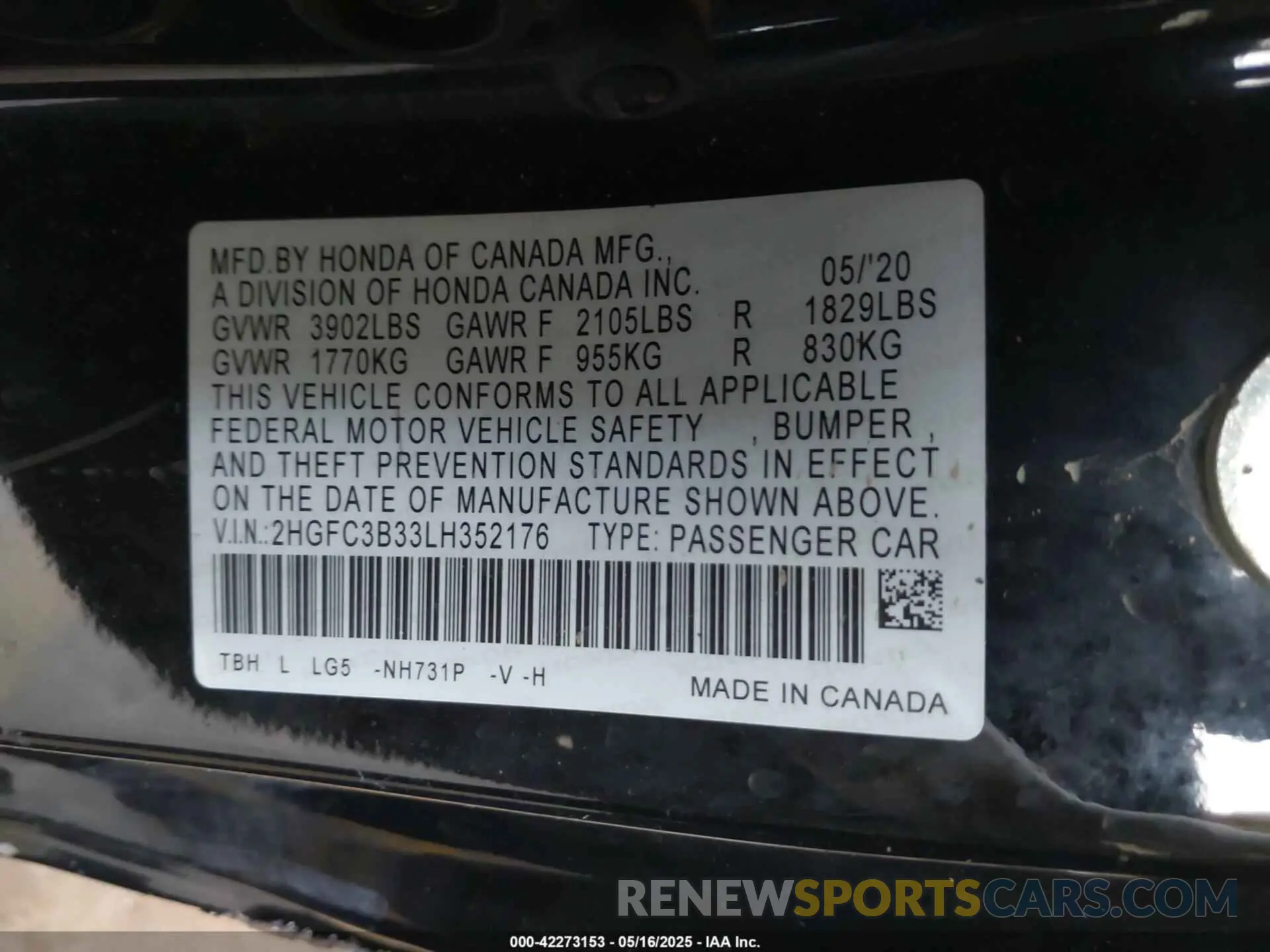 9 Photograph of a damaged car 2HGFC3B33LH352176 HONDA CIVIC 2020