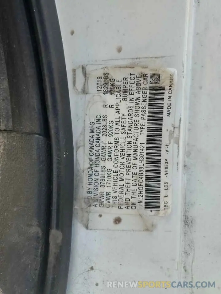13 Фотография поврежденного автомобиля 2HGFC4B88LH301421 HONDA CIVIC 2020