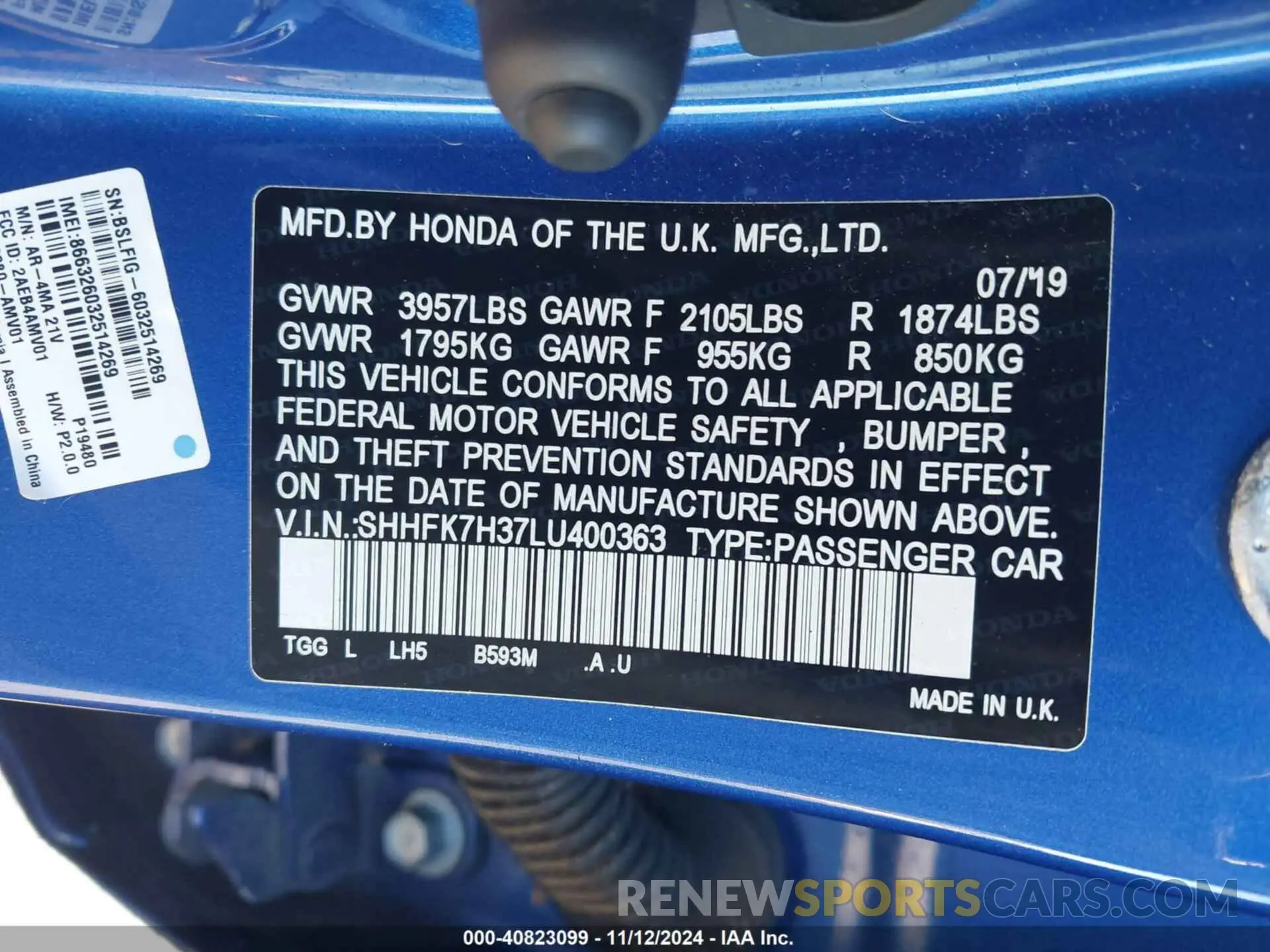 9 Photograph of a damaged car SHHFK7H37LU400363 HONDA CIVIC 2020