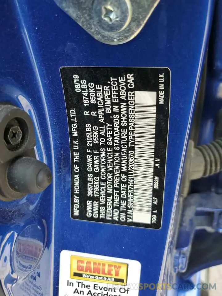 12 Фотография поврежденного автомобиля SHHFK7H41LU203570 HONDA CIVIC 2020
