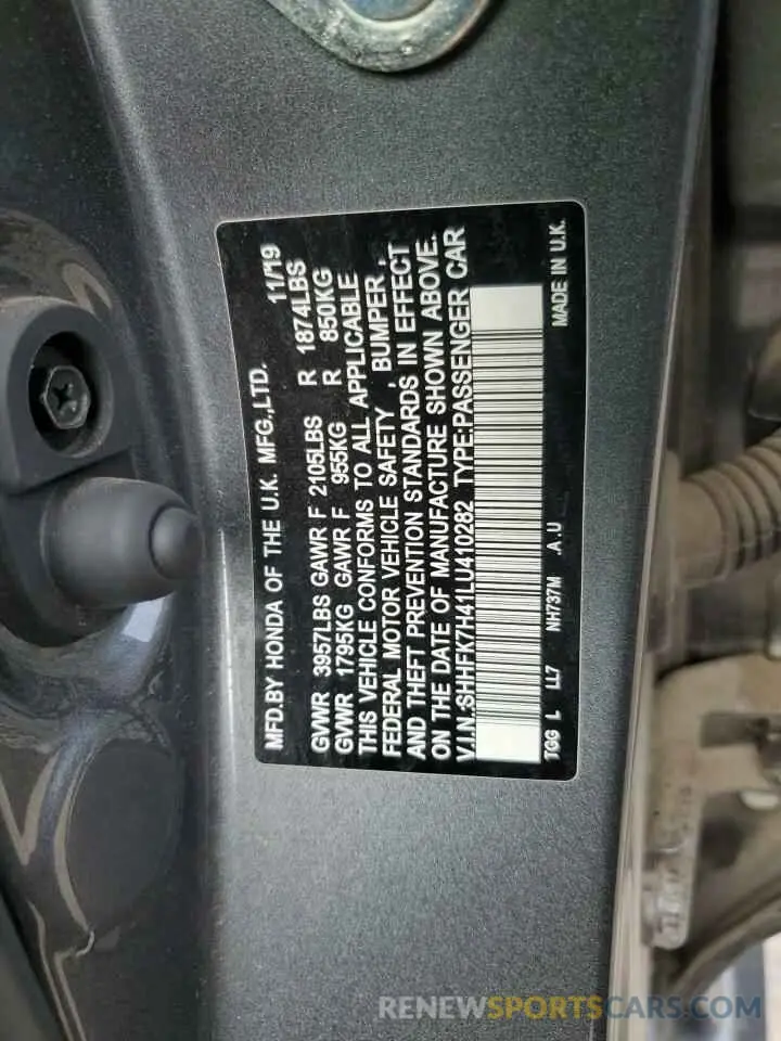 12 Photograph of a damaged car SHHFK7H41LU410282 HONDA CIVIC 2020