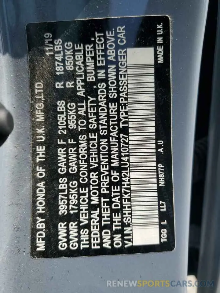 14 Photograph of a damaged car SHHFK7H42LU410727 HONDA CIVIC 2020