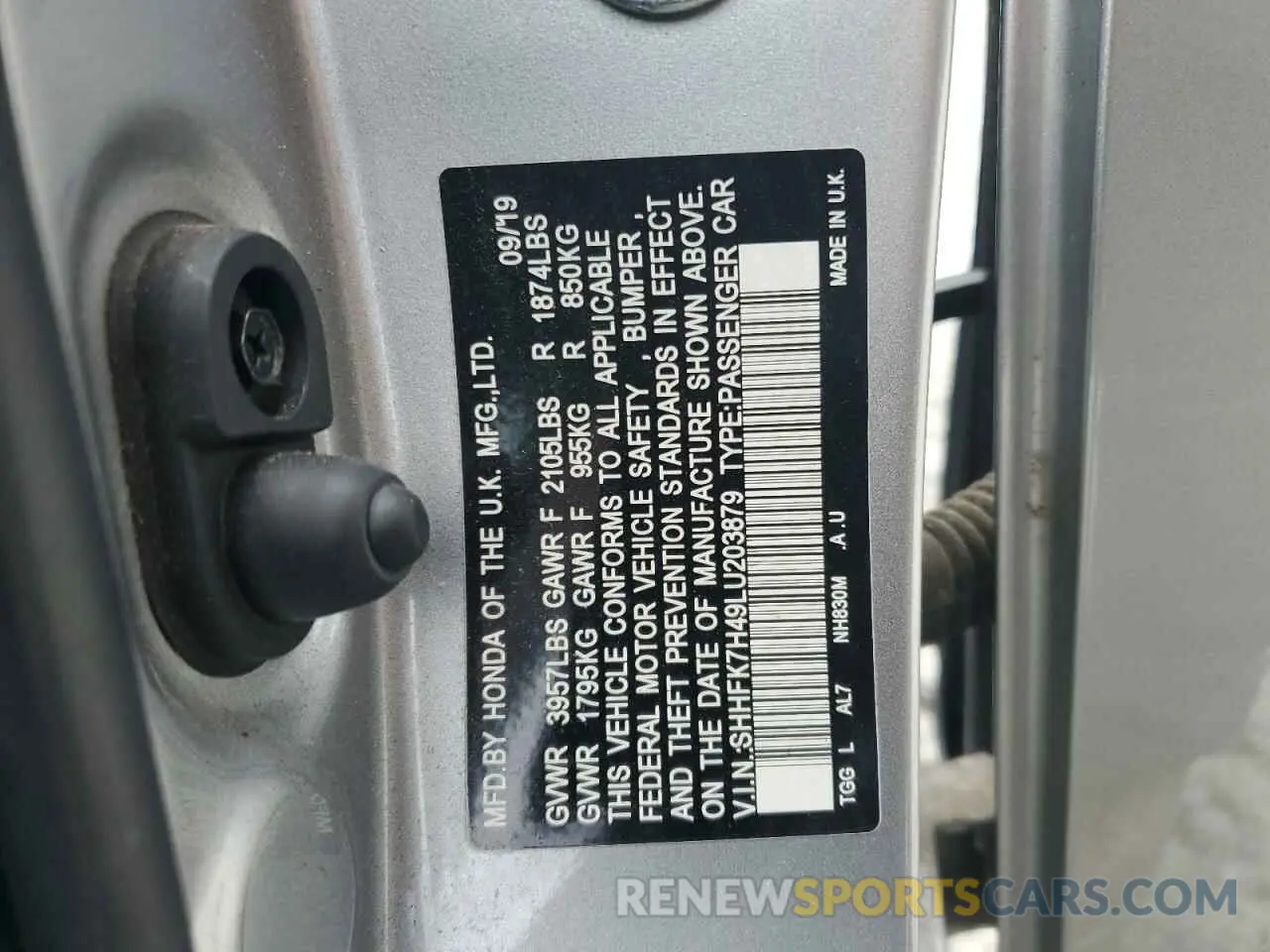 12 Фотография поврежденного автомобиля SHHFK7H49LU203879 HONDA CIVIC 2020