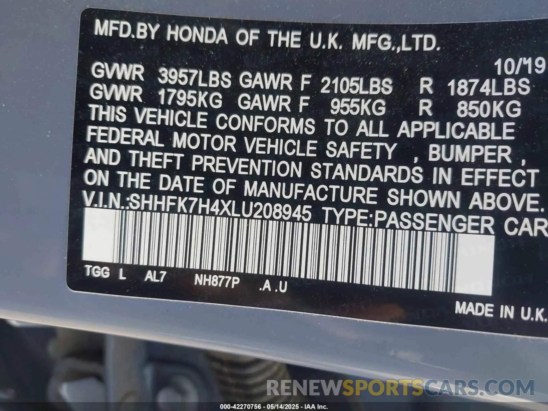 9 Фотография поврежденного автомобиля SHHFK7H4XLU208945 HONDA CIVIC 2020
