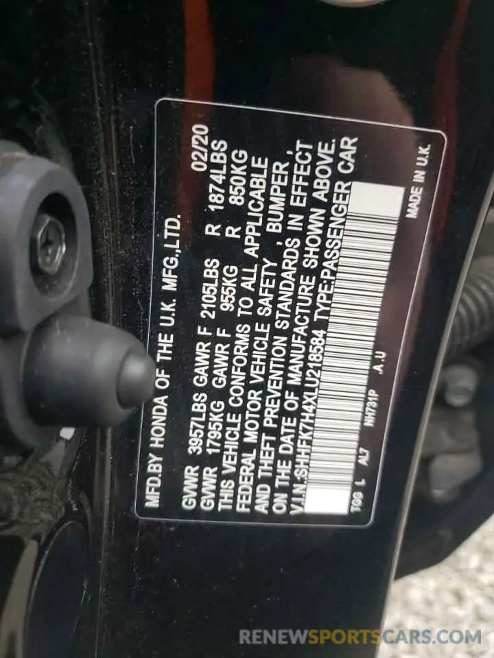 12 Photograph of a damaged car SHHFK7H4XLU218584 HONDA CIVIC 2020