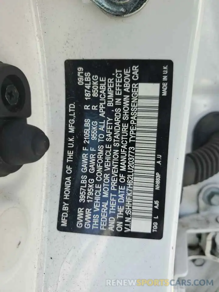 12 Фотография поврежденного автомобиля SHHFK7H62LU203773 HONDA CIVIC 2020