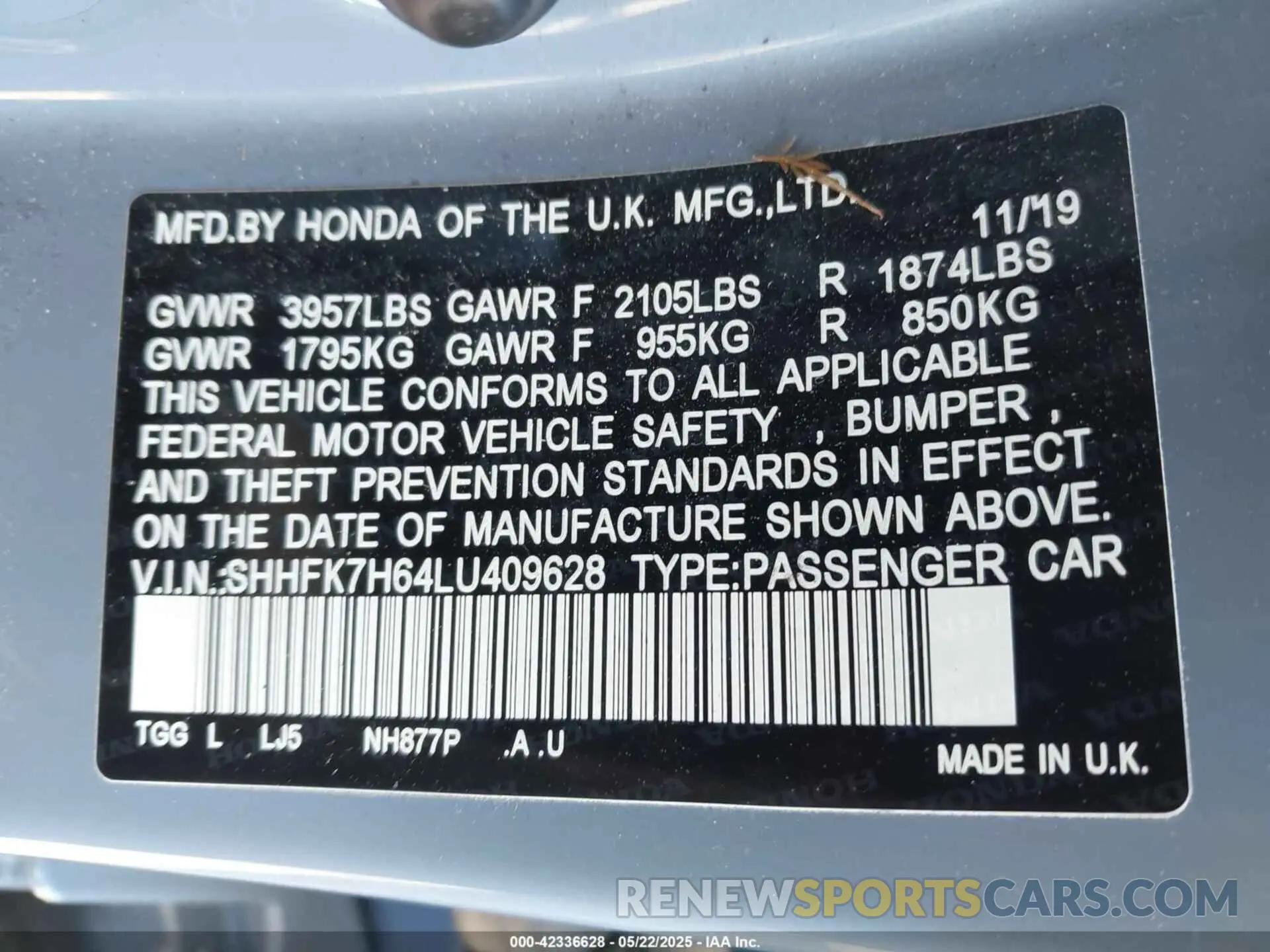 9 Photograph of a damaged car SHHFK7H64LU409628 HONDA CIVIC 2020