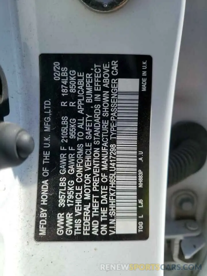 12 Фотография поврежденного автомобиля SHHFK7H65LU417298 HONDA CIVIC 2020