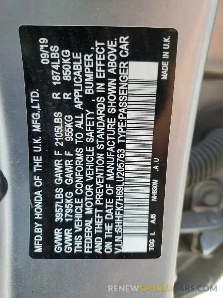 12 Photograph of a damaged car SHHFK7H69LU205763 HONDA CIVIC 2020