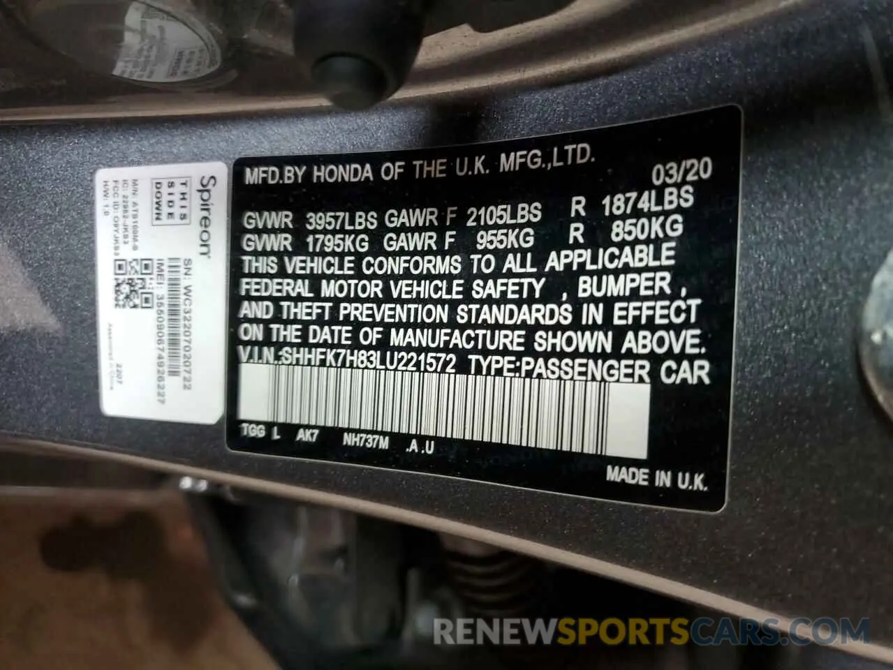 14 Фотография поврежденного автомобиля SHHFK7H83LU221572 HONDA CIVIC 2020