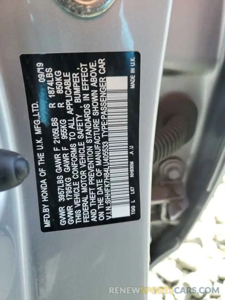 14 Photograph of a damaged car SHHFK7H84LU405533 HONDA CIVIC 2020