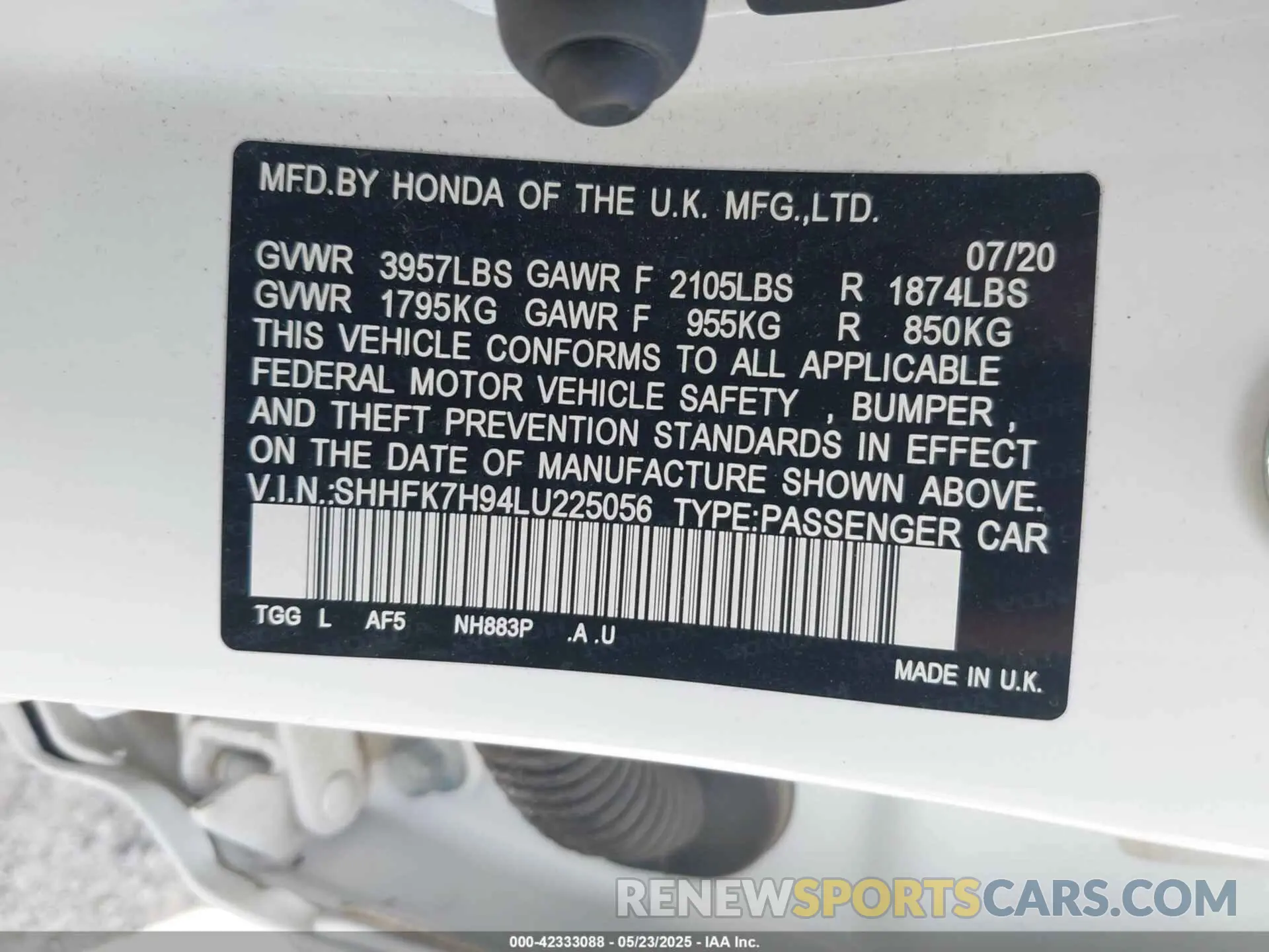 9 Фотография поврежденного автомобиля SHHFK7H94LU225056 HONDA CIVIC 2020