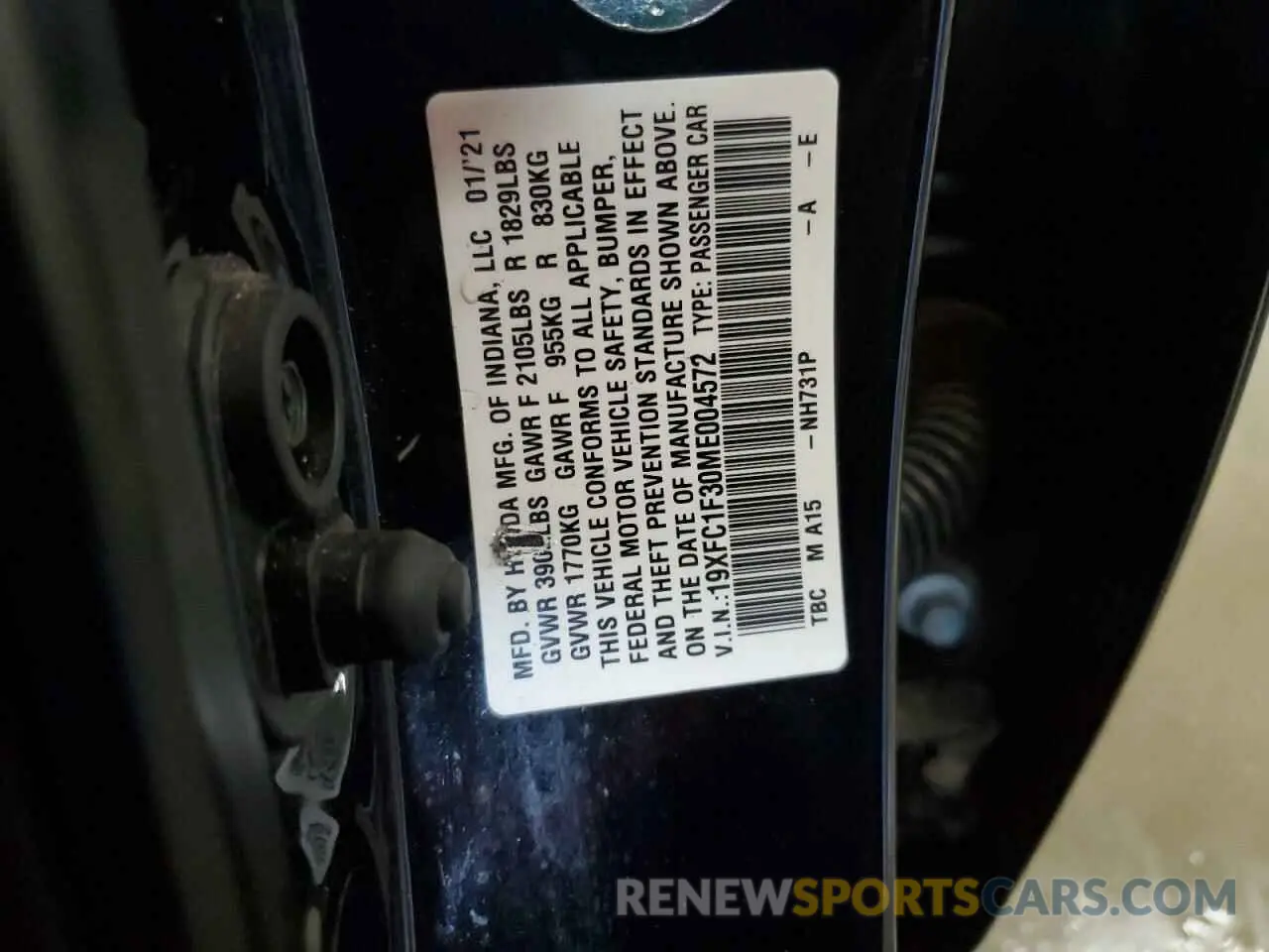 13 Фотография поврежденного автомобиля 19XFC1F30ME004572 HONDA CIVIC 2021