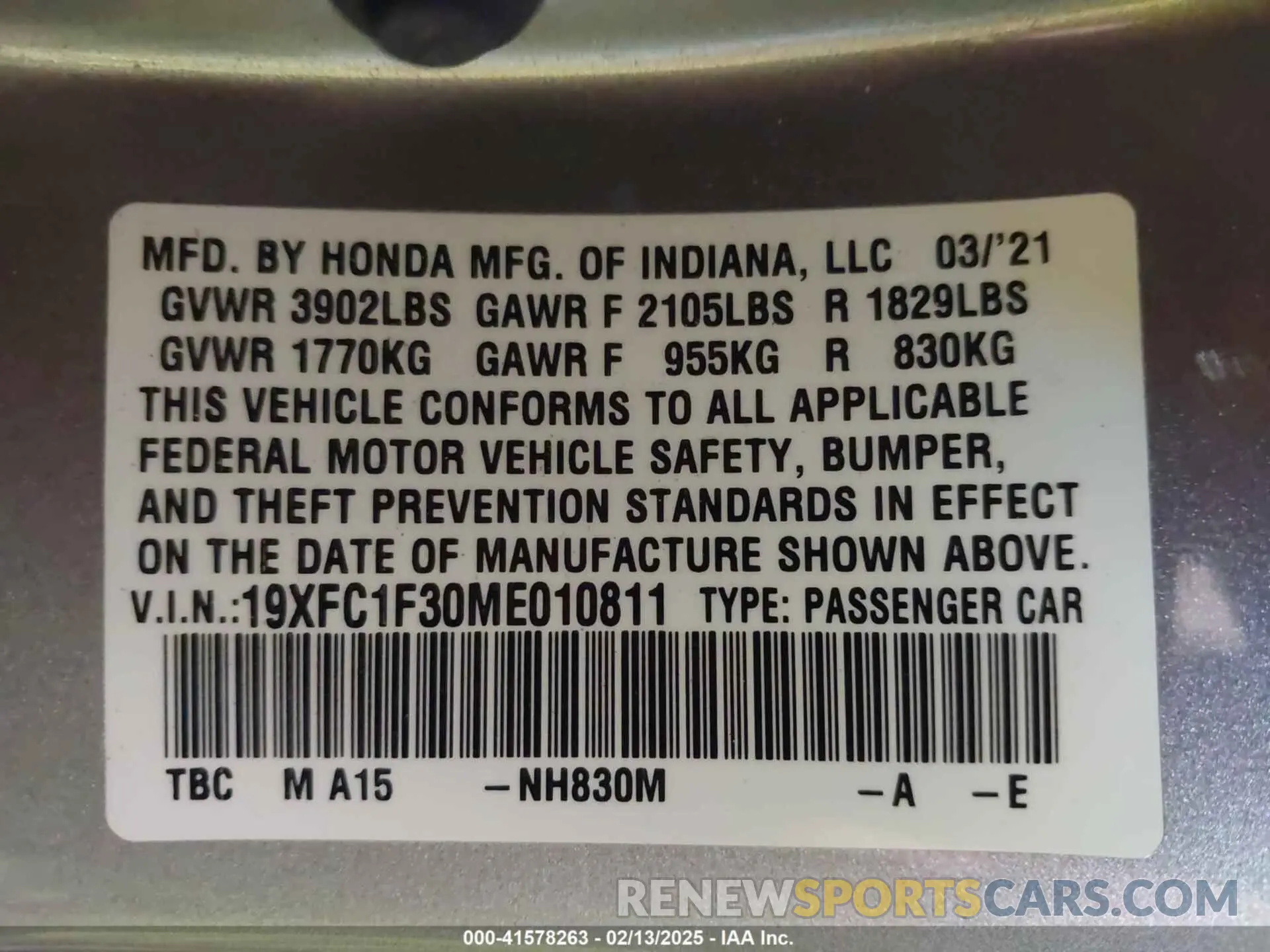 9 Фотография поврежденного автомобиля 19XFC1F30ME010811 HONDA CIVIC 2021