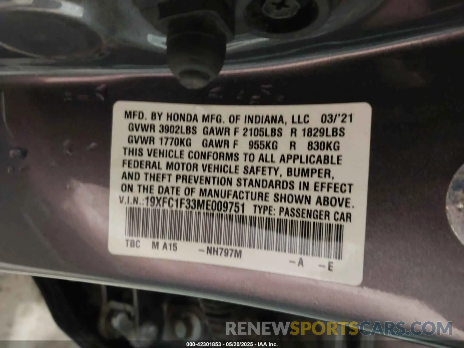 9 Photograph of a damaged car 19XFC1F33ME009751 HONDA CIVIC 2021