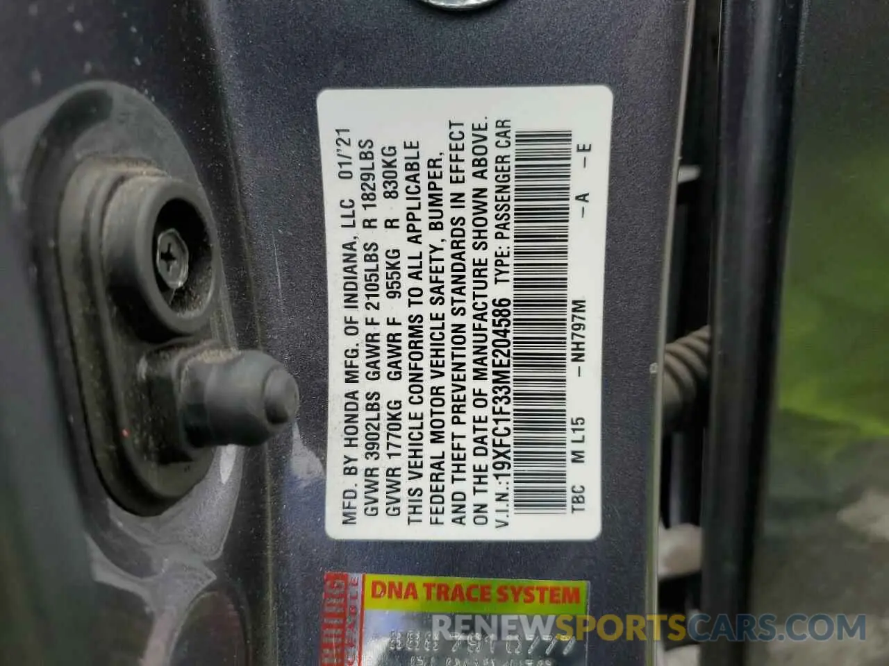 13 Фотография поврежденного автомобиля 19XFC1F33ME204586 HONDA CIVIC 2021