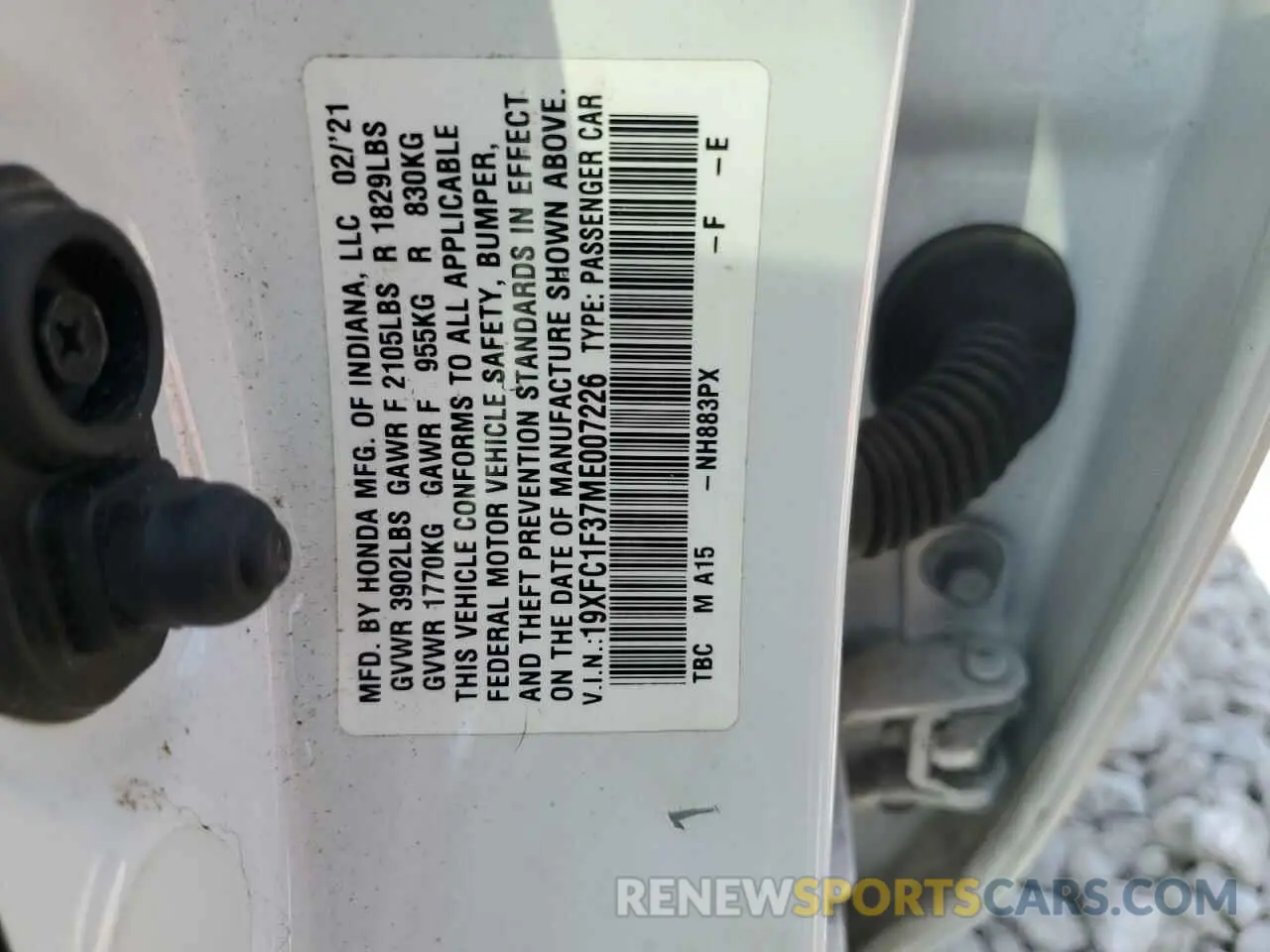12 Фотография поврежденного автомобиля 19XFC1F37ME007226 HONDA CIVIC 2021