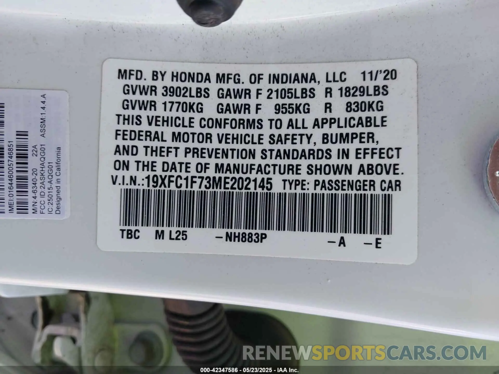 9 Фотография поврежденного автомобиля 19XFC1F73ME202145 HONDA CIVIC 2021