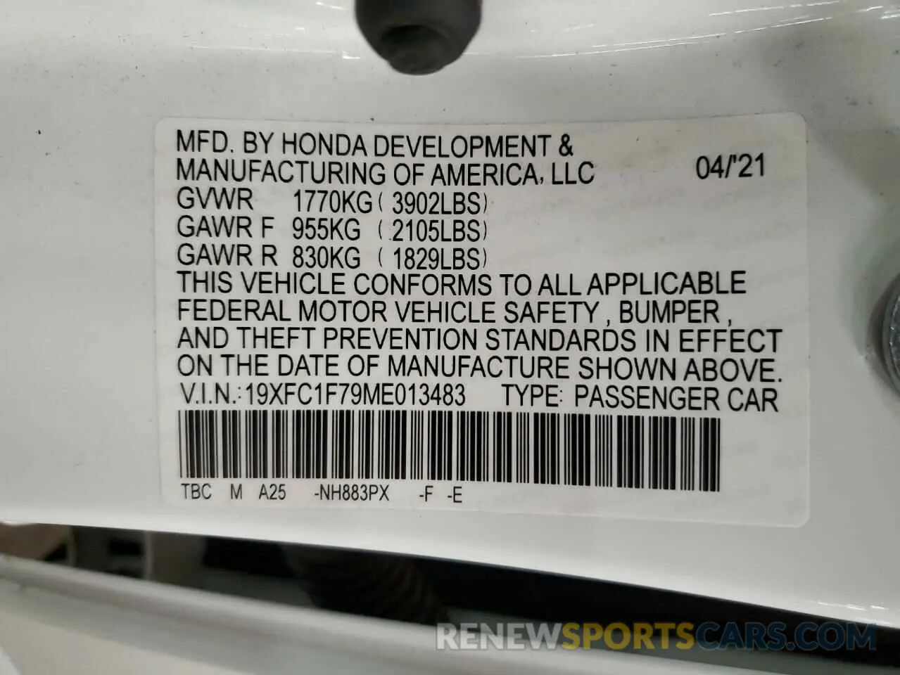 13 Фотография поврежденного автомобиля 19XFC1F79ME013483 HONDA CIVIC 2021