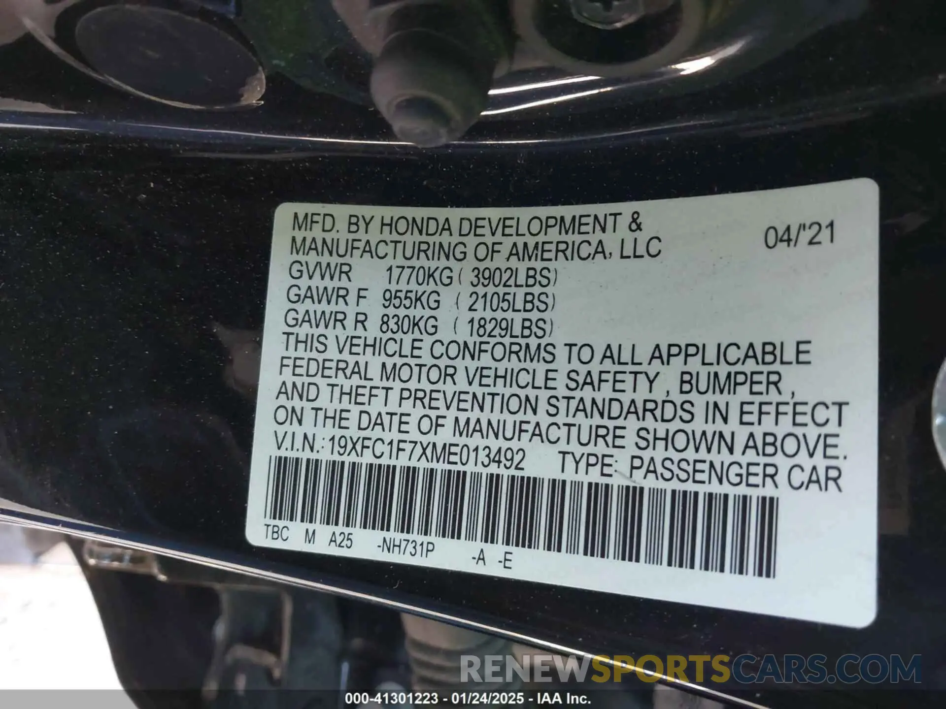9 Фотография поврежденного автомобиля 19XFC1F7XME013492 HONDA CIVIC 2021