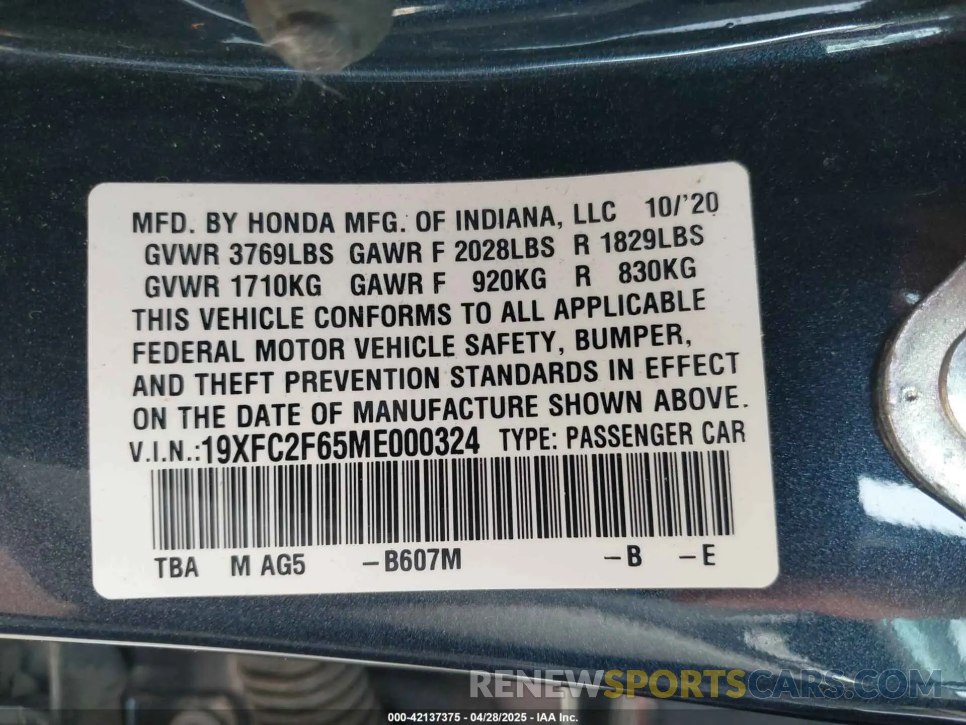 9 Фотография поврежденного автомобиля 19XFC2F65ME000324 HONDA CIVIC 2021