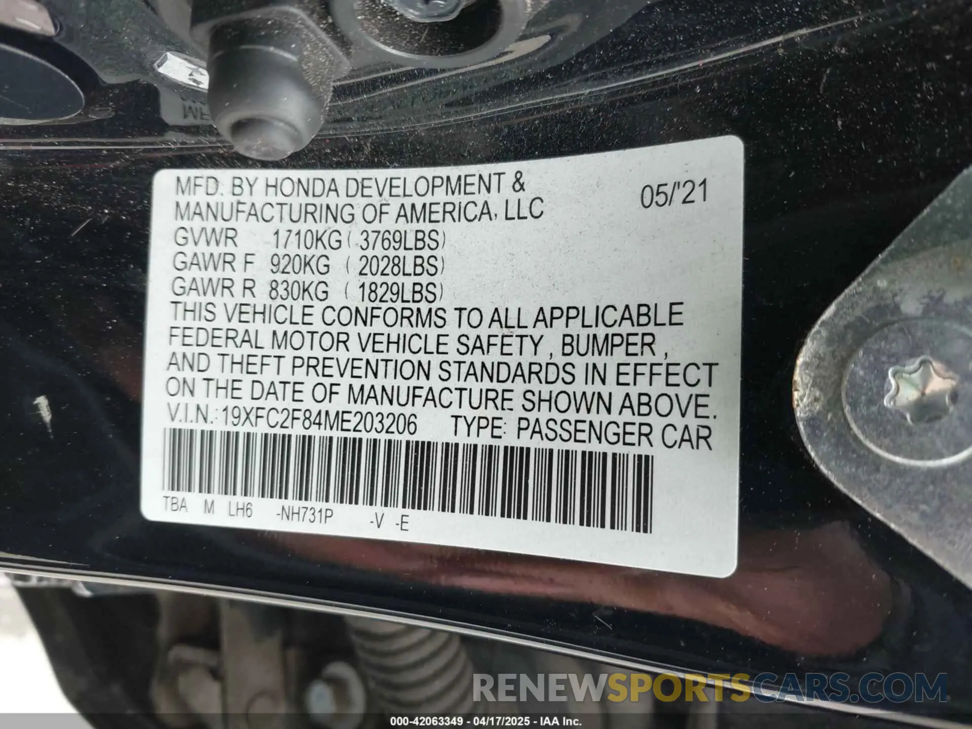 9 Фотография поврежденного автомобиля 19XFC2F84ME203206 HONDA CIVIC 2021