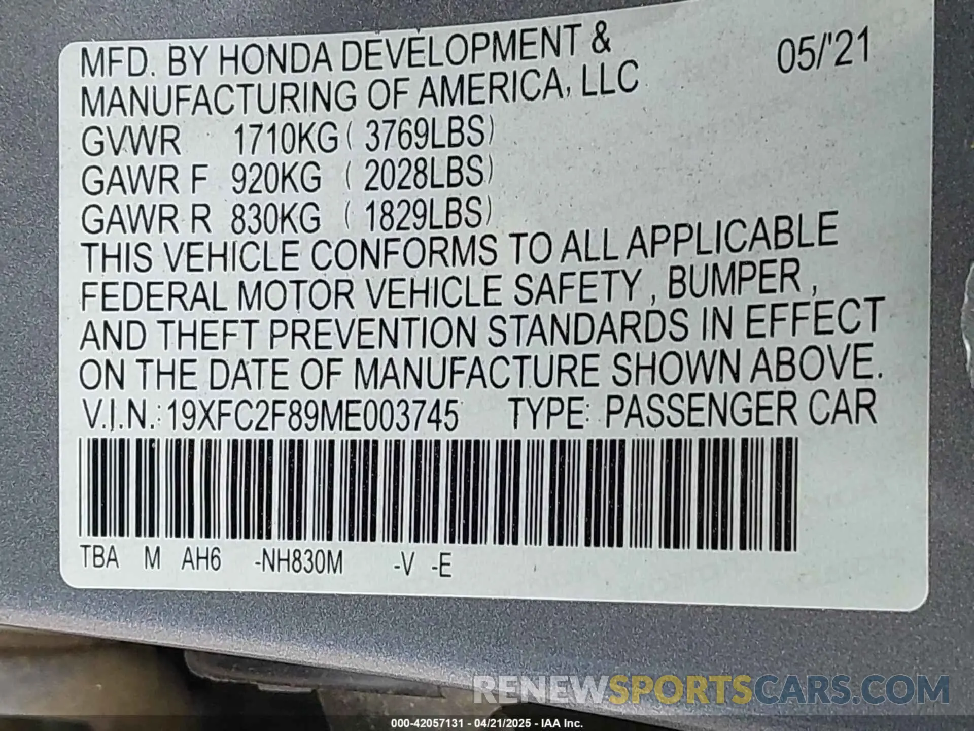 9 Photograph of a damaged car 19XFC2F89ME003745 HONDA CIVIC 2021