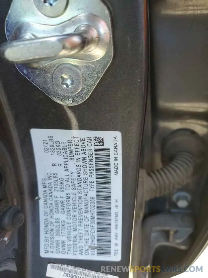 13 Фотография поврежденного автомобиля 2HGFC1F39MH702359 HONDA CIVIC 2021