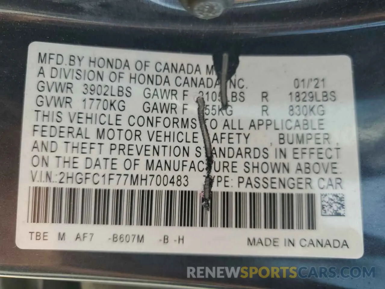 13 Photograph of a damaged car 2HGFC1F77MH700483 HONDA CIVIC 2021
