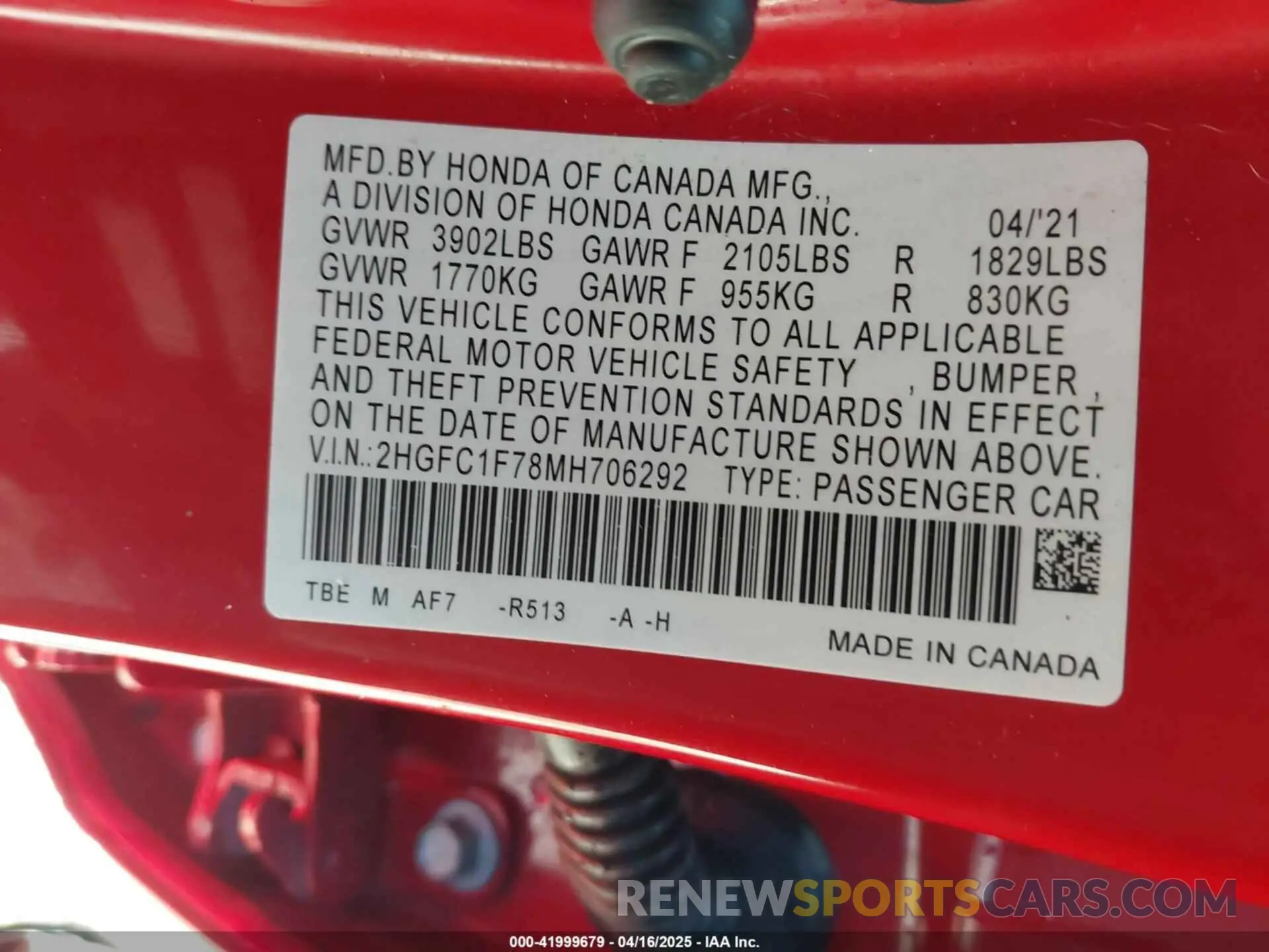 9 Photograph of a damaged car 2HGFC1F78MH706292 HONDA CIVIC 2021