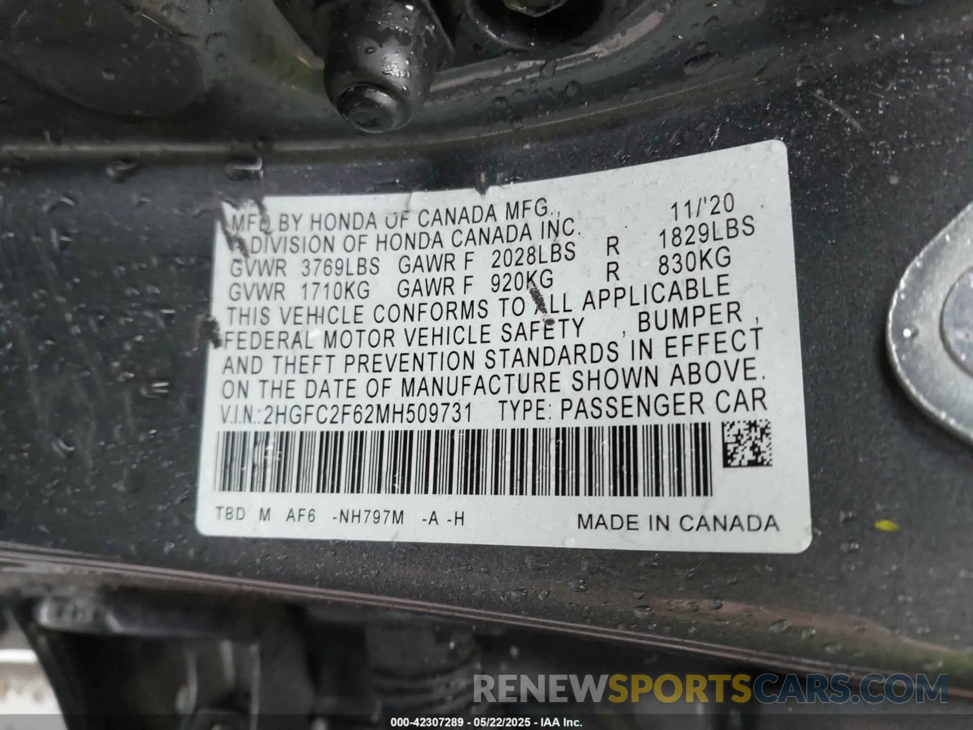 9 Photograph of a damaged car 2HGFC2F62MH509731 HONDA CIVIC 2021