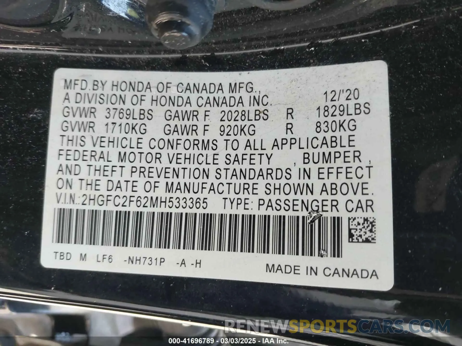 9 Photograph of a damaged car 2HGFC2F62MH533365 HONDA CIVIC 2021