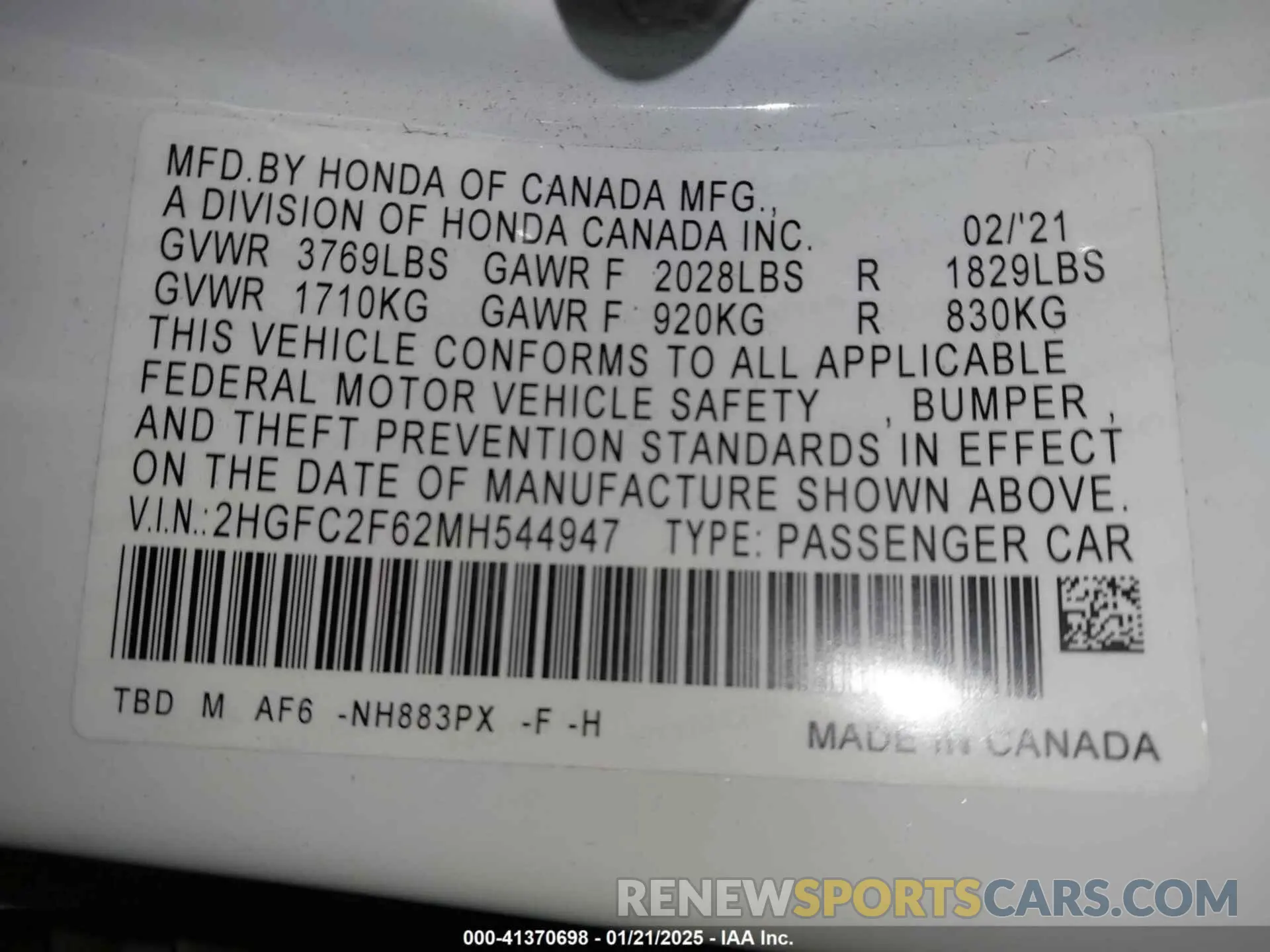 9 Photograph of a damaged car 2HGFC2F62MH544947 HONDA CIVIC 2021