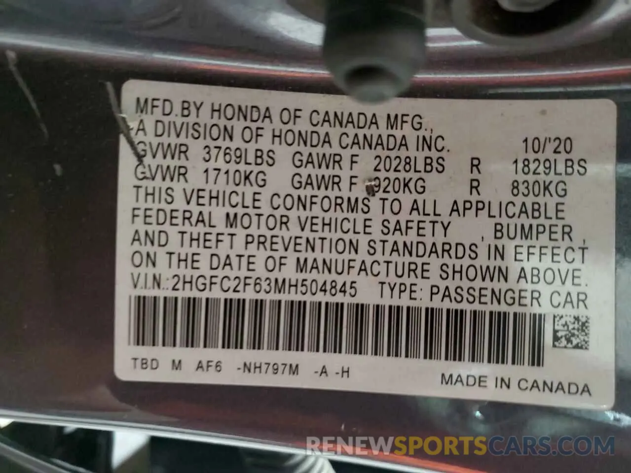 12 Фотография поврежденного автомобиля 2HGFC2F63MH504845 HONDA CIVIC 2021