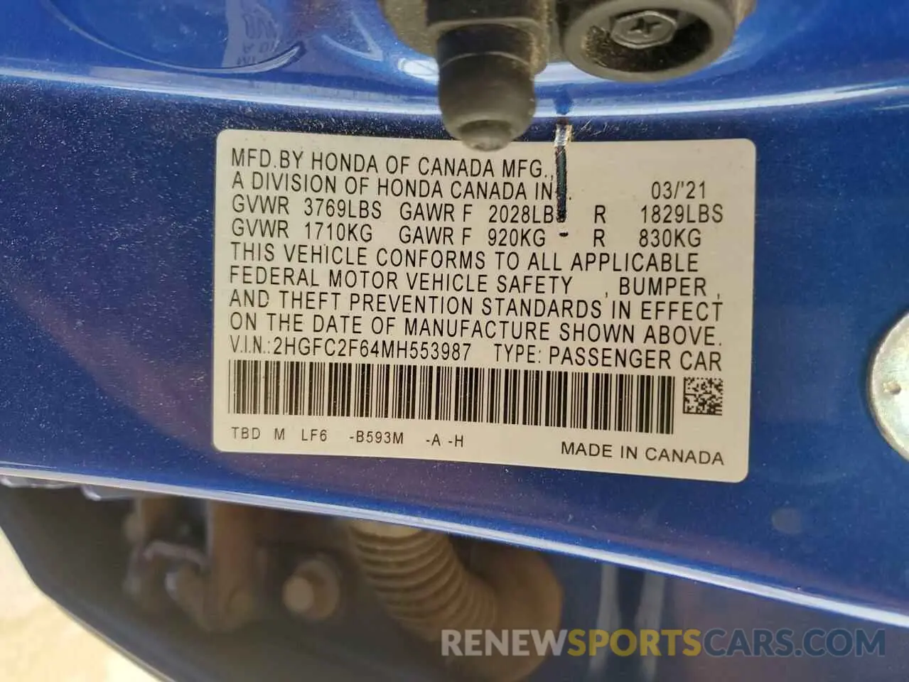 14 Photograph of a damaged car 2HGFC2F64MH553987 HONDA CIVIC 2021