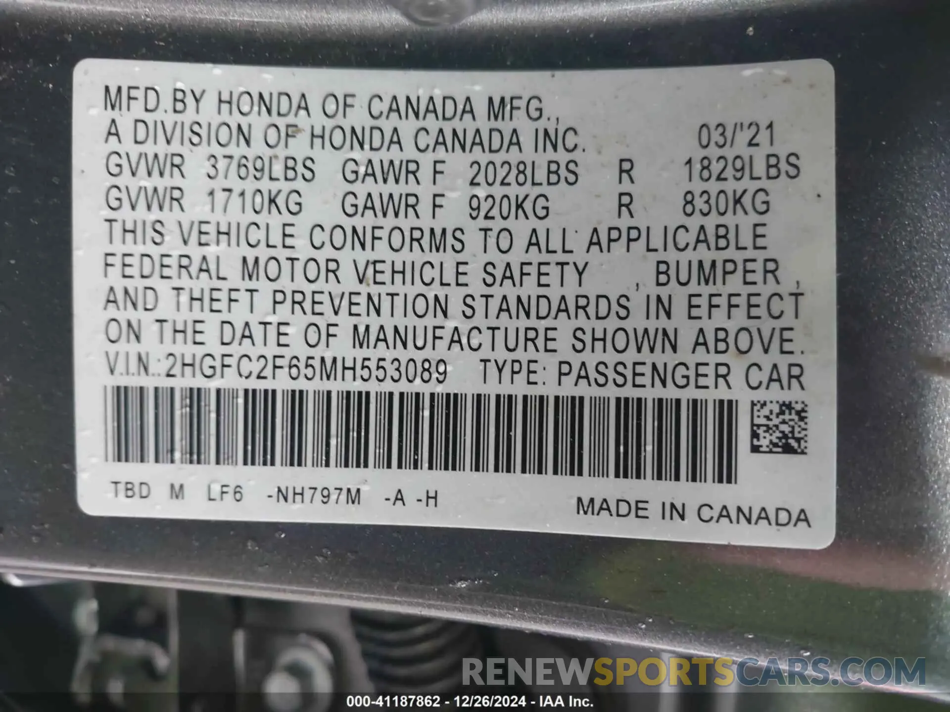 9 Photograph of a damaged car 2HGFC2F65MH553089 HONDA CIVIC 2021