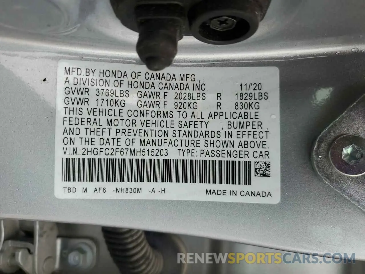12 Photograph of a damaged car 2HGFC2F67MH515203 HONDA CIVIC 2021