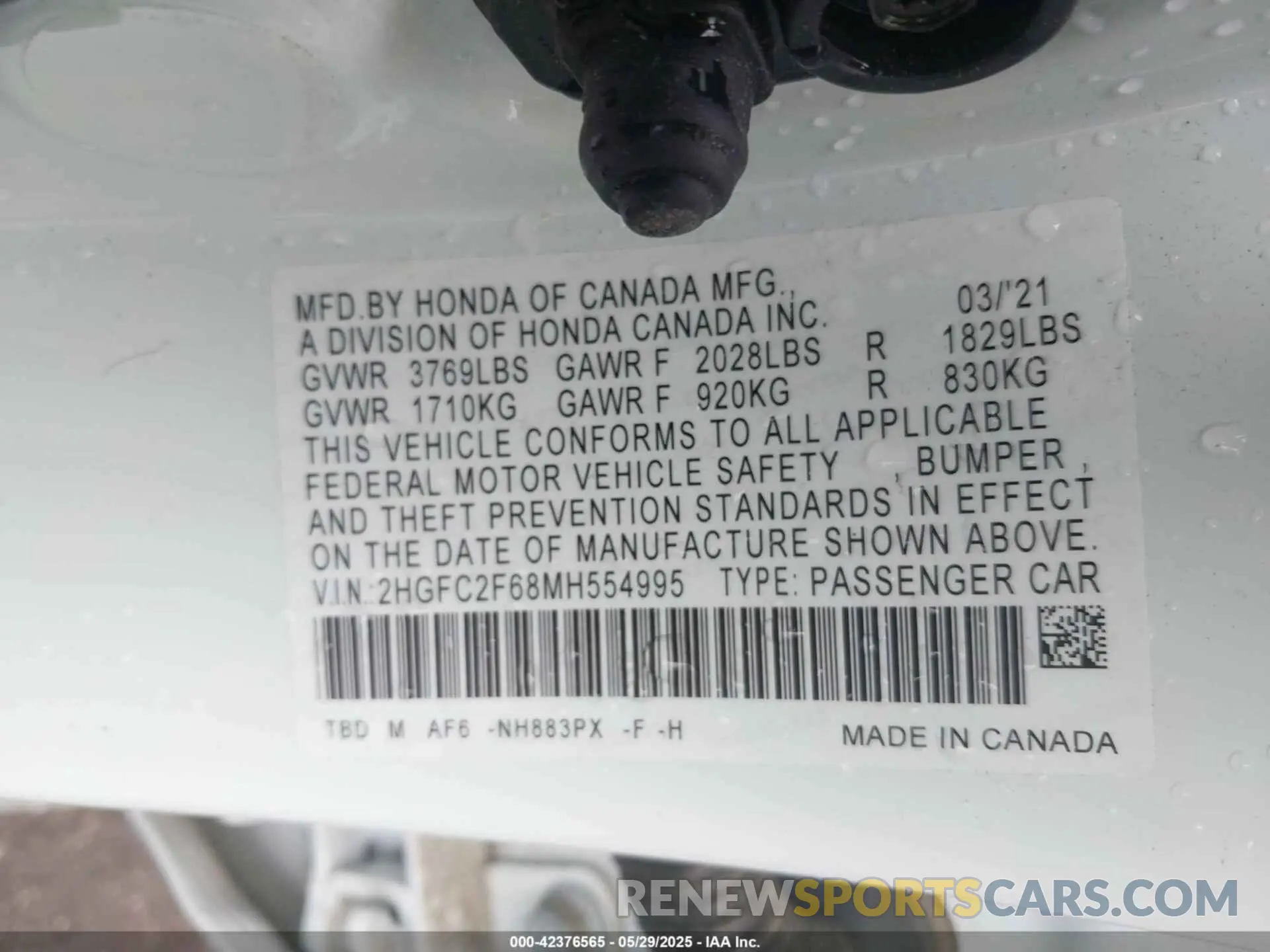 9 Photograph of a damaged car 2HGFC2F68MH554995 HONDA CIVIC 2021