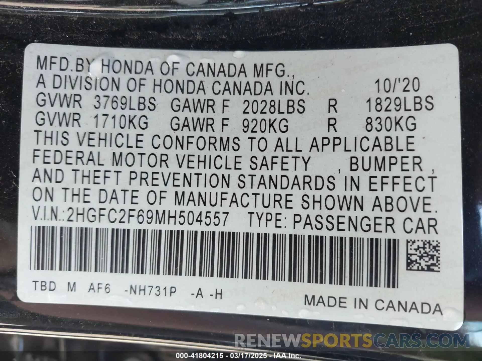 9 Photograph of a damaged car 2HGFC2F69MH504557 HONDA CIVIC 2021