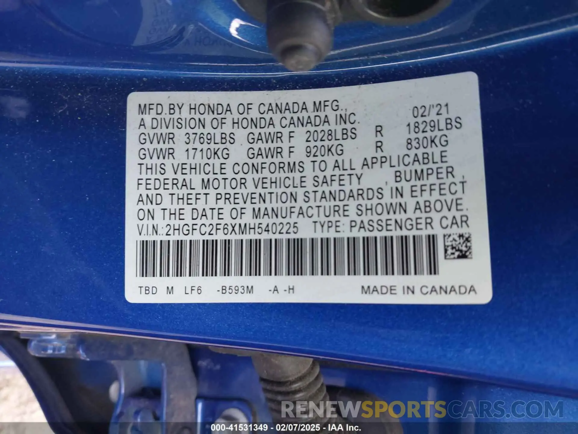 9 Photograph of a damaged car 2HGFC2F6XMH540225 HONDA CIVIC 2021