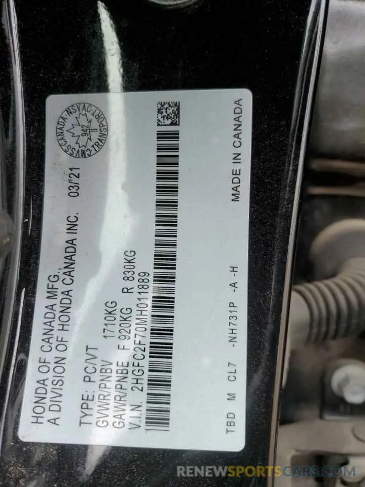 12 Фотография поврежденного автомобиля 2HGFC2F70MH011889 HONDA CIVIC 2021