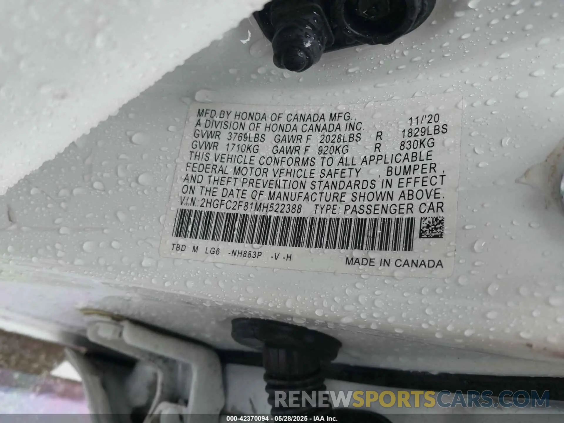 9 Photograph of a damaged car 2HGFC2F81MH522388 HONDA CIVIC 2021